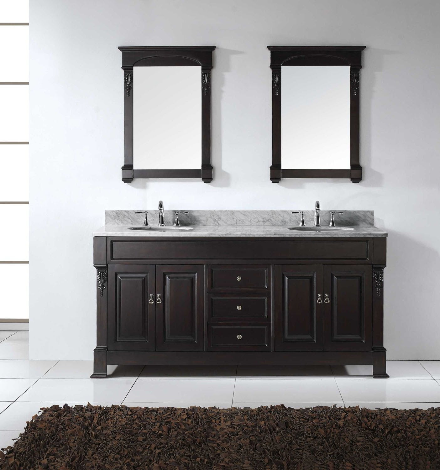 Huntshire 72 Double Bathroom Vanity In Dark Walnut With Marble