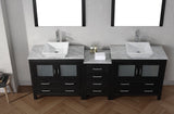 Dior 78″ Double Bathroom Vanity in Zebra Grey with Italian Carrara White Marble Top Square Vessel Sink and Brushed Nickel Faucet with Mirror