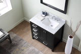 Caroline Premium 36″ Single Bathroom Vanity in Zebra Grey with Italian Carrara White Marble Top Square Zink with Mirror