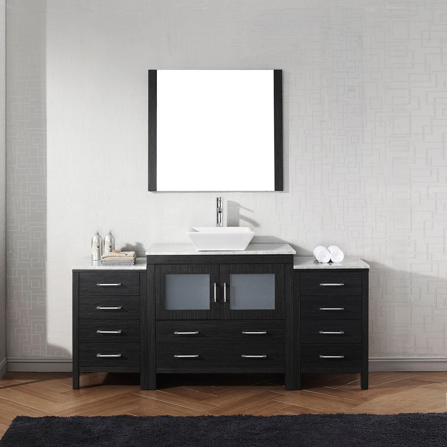 Dior 66 Single Bathroom Vanity In Zebra Grey With Italian Carrara