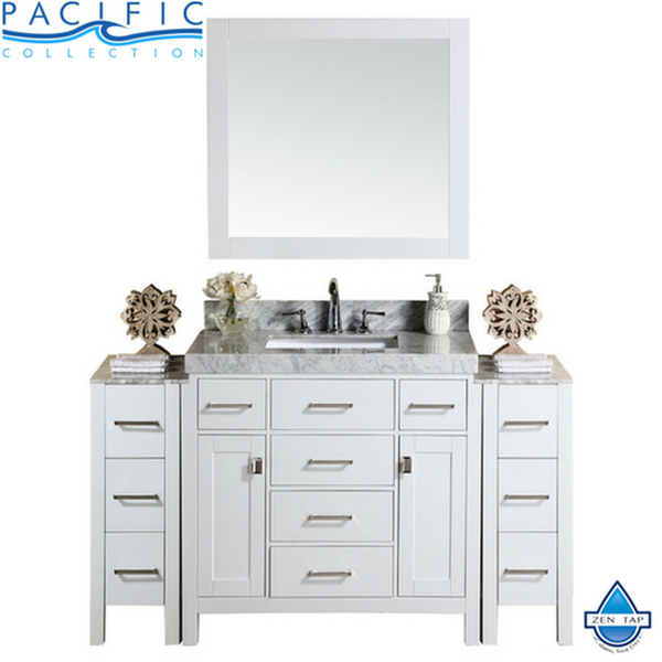 64" Malibu Single Modern Bathroom Vanity with 2 Side Cabinets and White Marble Top with Undermount Sink