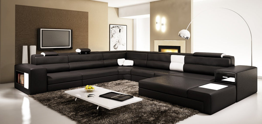 Polaris Leather Sectional Sofa With Build In Lights And Shelf