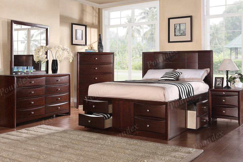 4 Pc Bedroom Set Storage Bed Nightstand Dresser Mirror