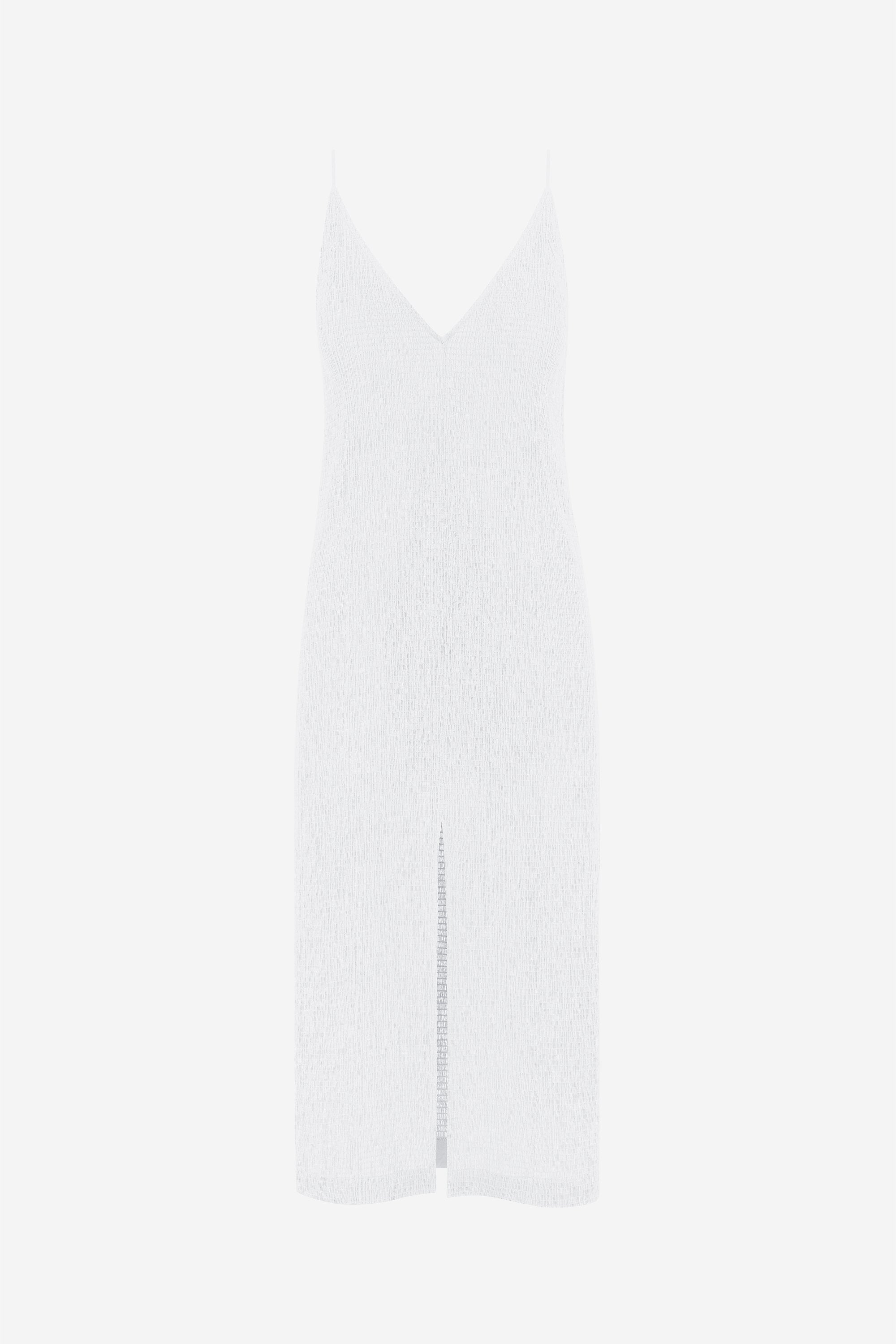 Split slip dress - Shirred voile - White - Resortwear dress - Her Line