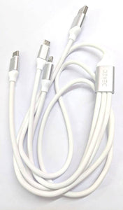 3 - in - 1 USB Type Data & Charging Cable - Type C & Micro USB & Lightning Port -White Colour - 1 Meter - 2 A - Hire-it Technologies 