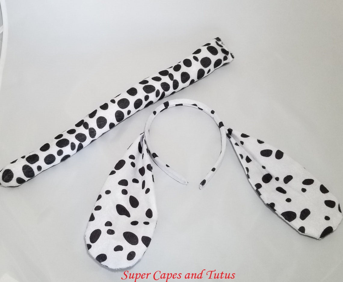 Dalmatian Tail and Ears Headband (Spotted Fabric) - Dalmatian Costume - Dalmatian Birthday - Dalmati