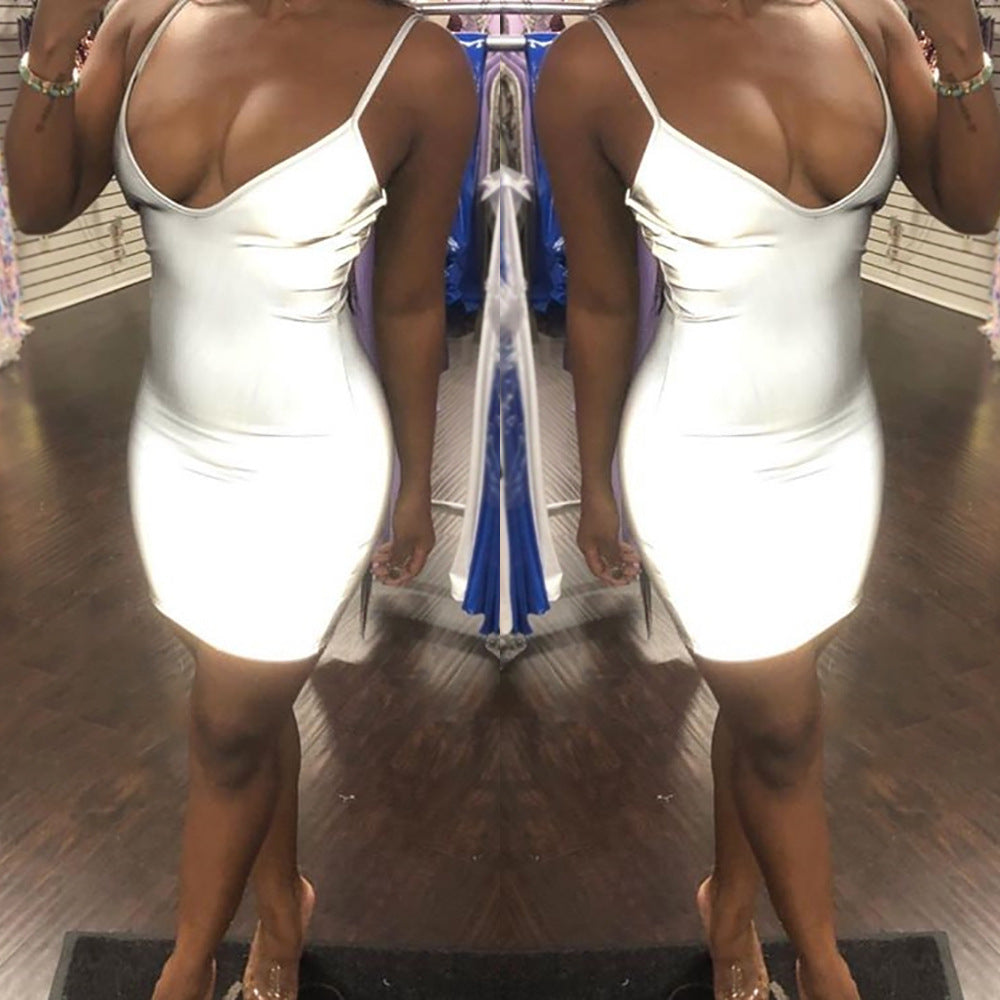 strappy light-reflective deep V bodycon 