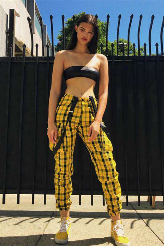 yellow plaid cargo pants