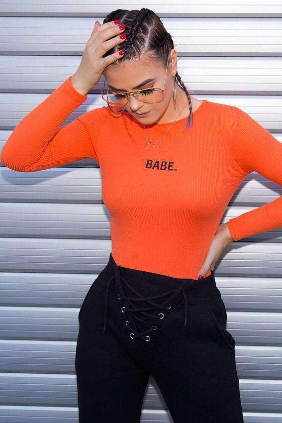 orange bodysuit long sleeve