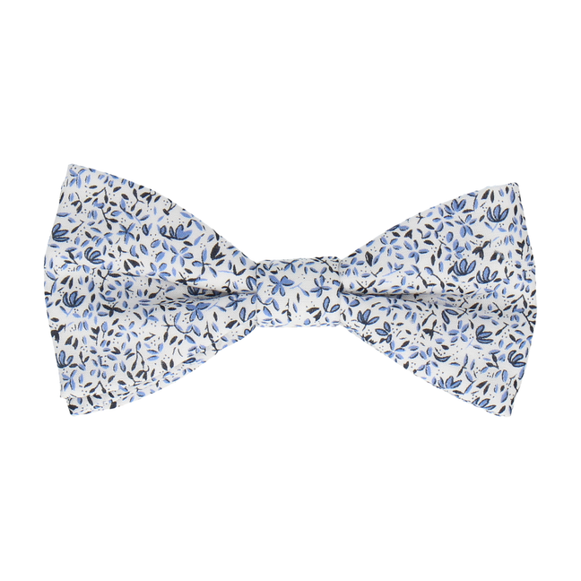 Little Blue Flowers White Bow Tie - Bow Tie with Free UK Delivery - Mrs Bow Tie