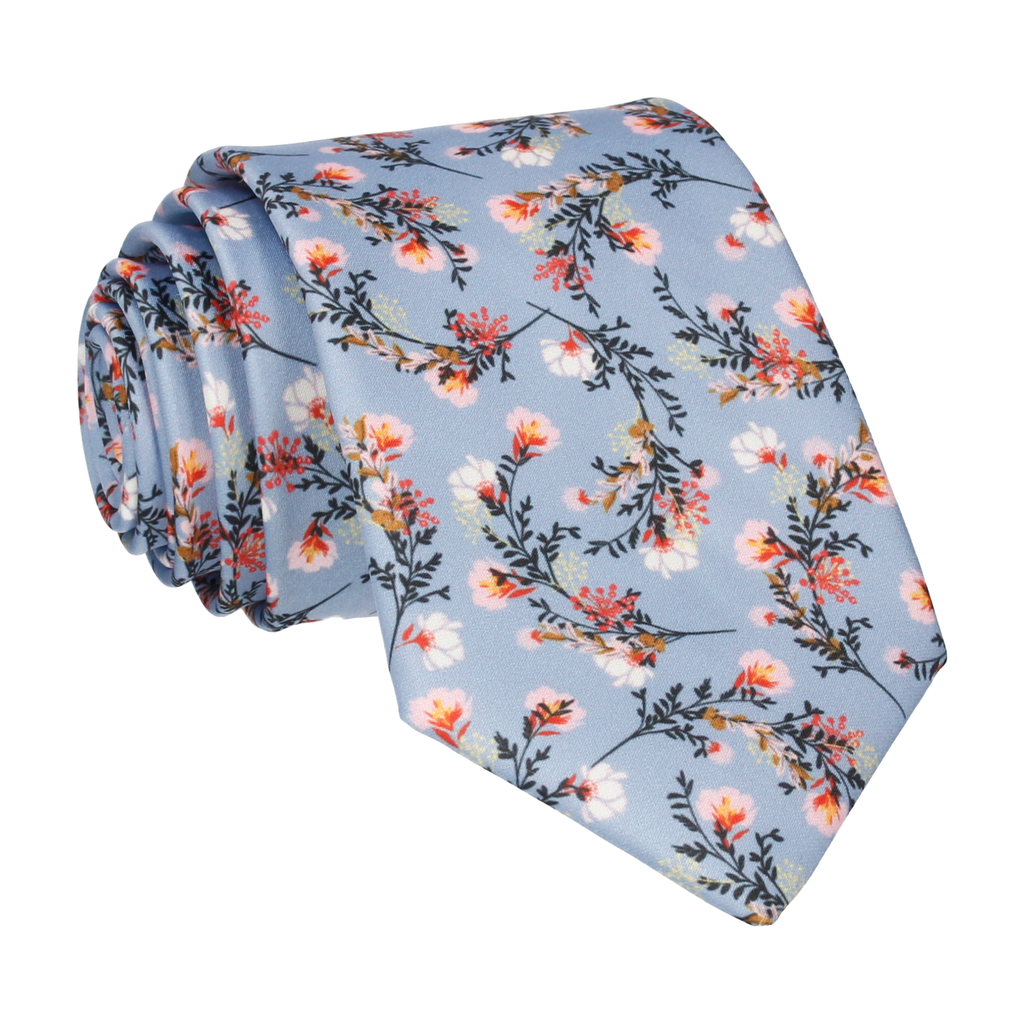 Dusty Blue Japanese Floral Tie | Mrs Bow Tie