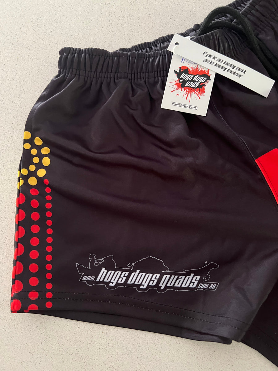 Footy Shorts - Indigenous Flag – Hogs Dogs Quads Shop
