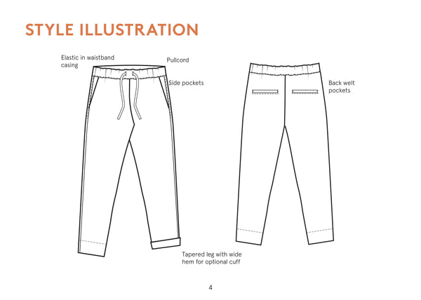 Cuff Sweatpants Flat Technical Drawing Illustration Five Pocket