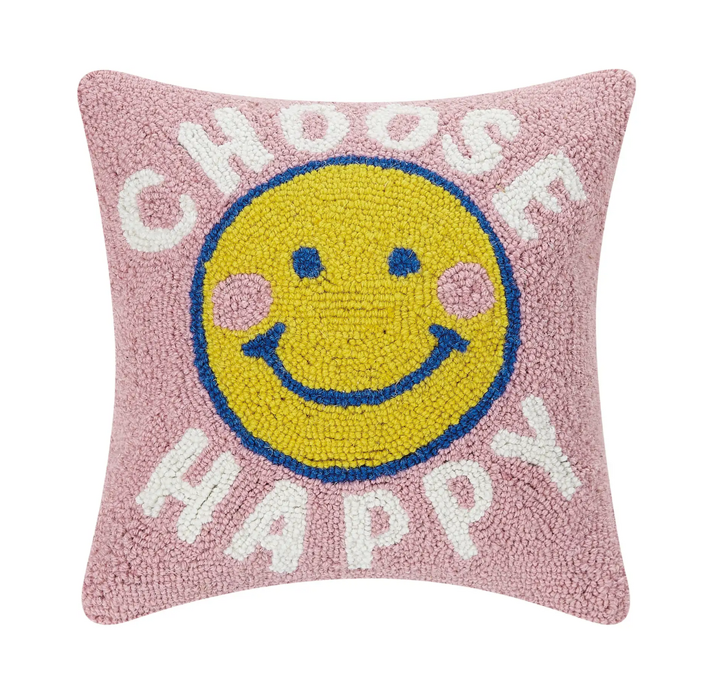 Choose Happy Hook Pillow - 14-in - Mellow Monkey