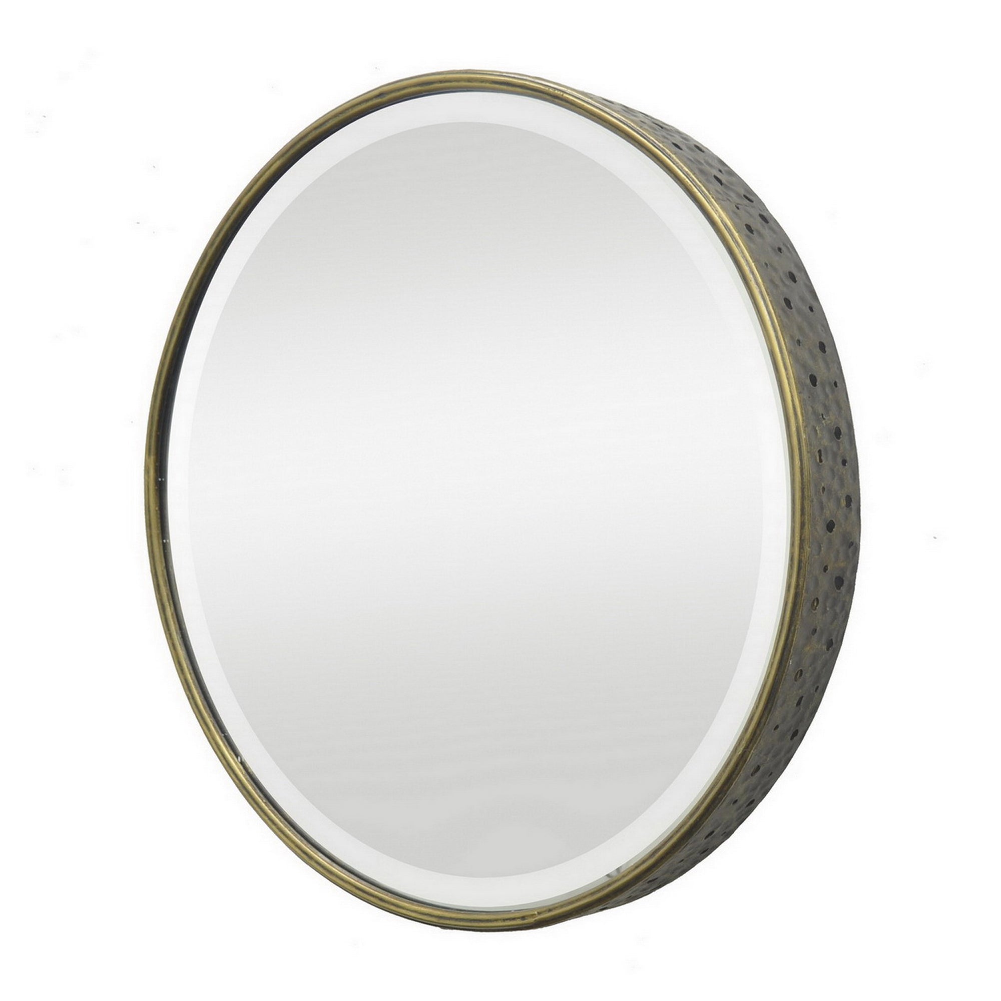 Vintage Round Metal Mirror with Gold Accents - 24-1/2-in