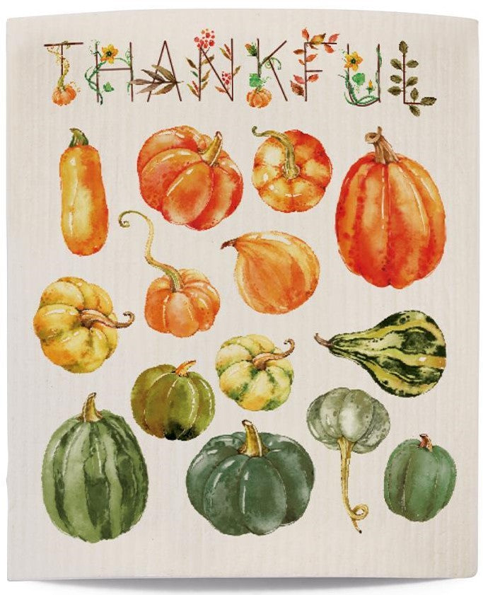 Thankful - Autumn Pumpkin Squash Gourd - Swedish Dishcloth