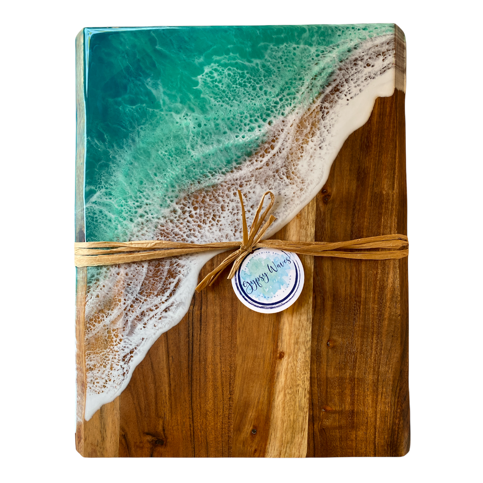 Shoreline Ocean Teak Wood Rustic Live Edge Cutting Board and Charcuterie Tray