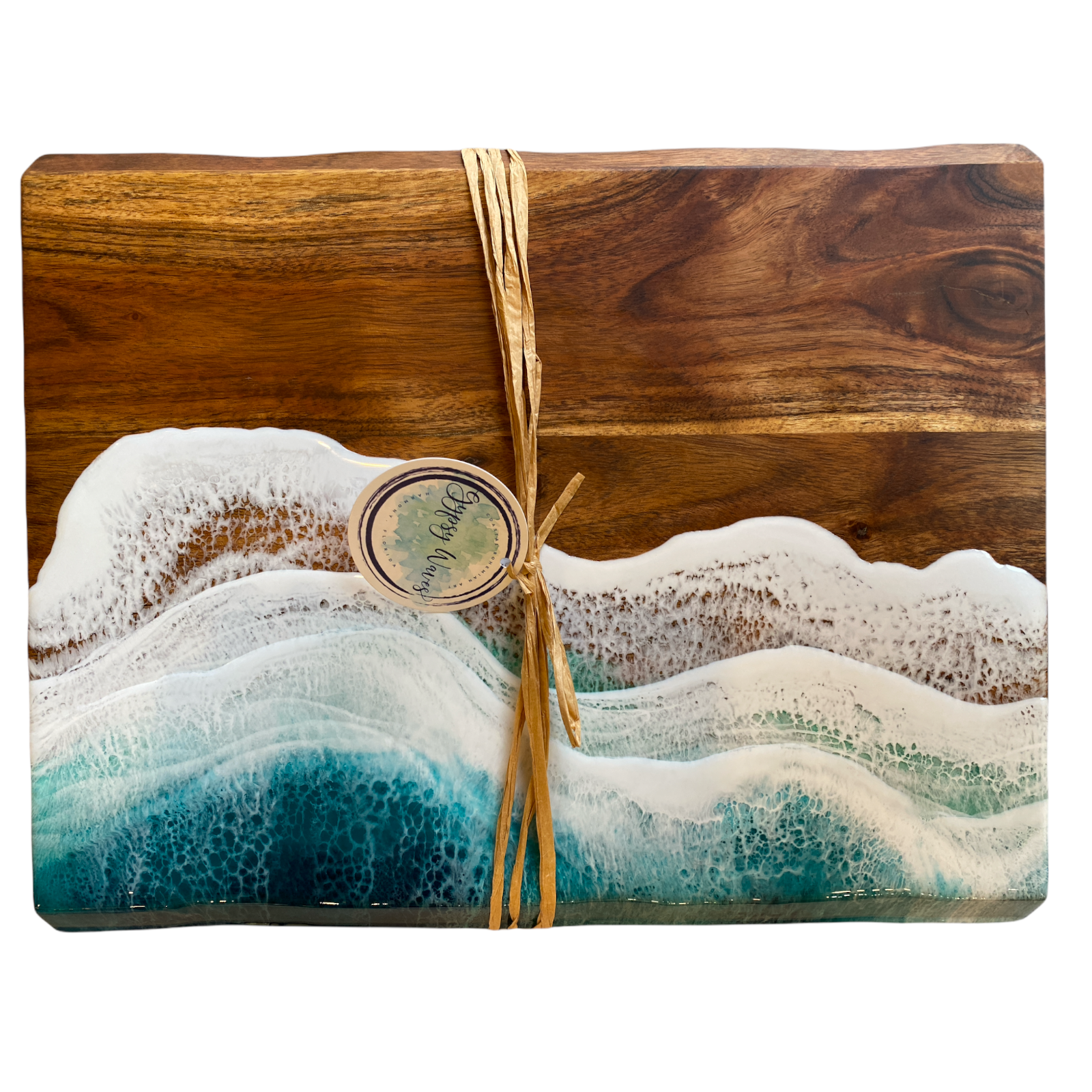 Shoreline Ocean Teak Wood Rustic Live Edge Cutting Board and Charcuterie Tray