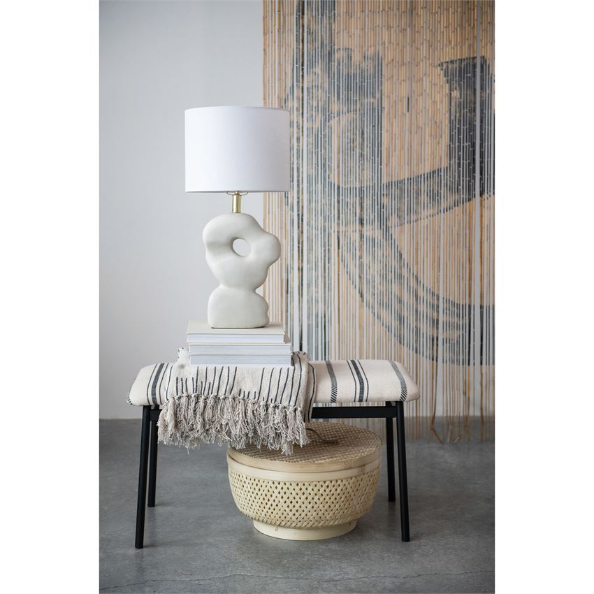 Sculpted Abstract Table Lamp - Ceramic With Linen Shade - Matte Cream Color - 23-in