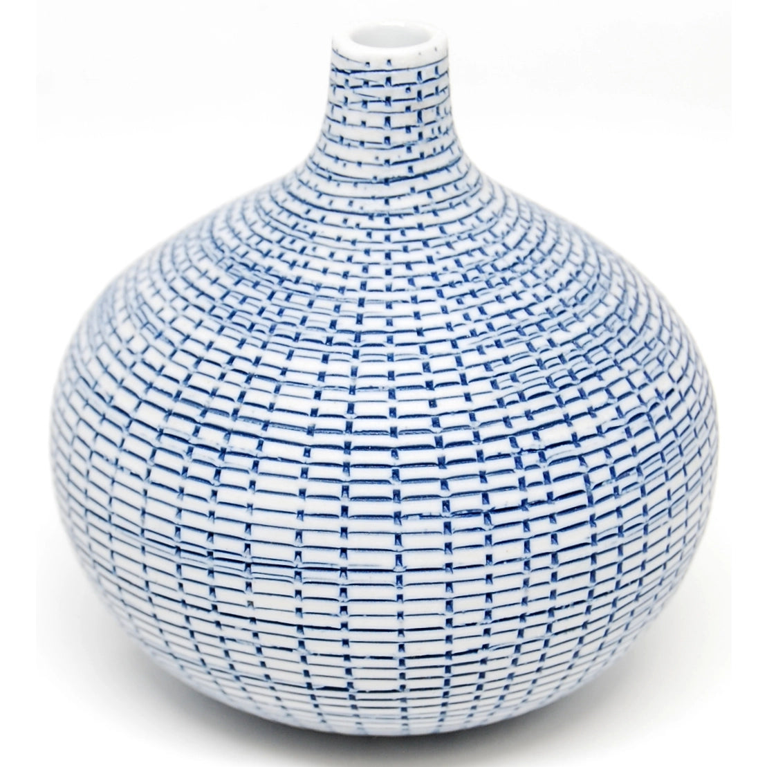 Tiny Congo - Handcrafted Porcelain Bud Vase - Blue on White - 3.2 x 3.2 x 3.4 in scents