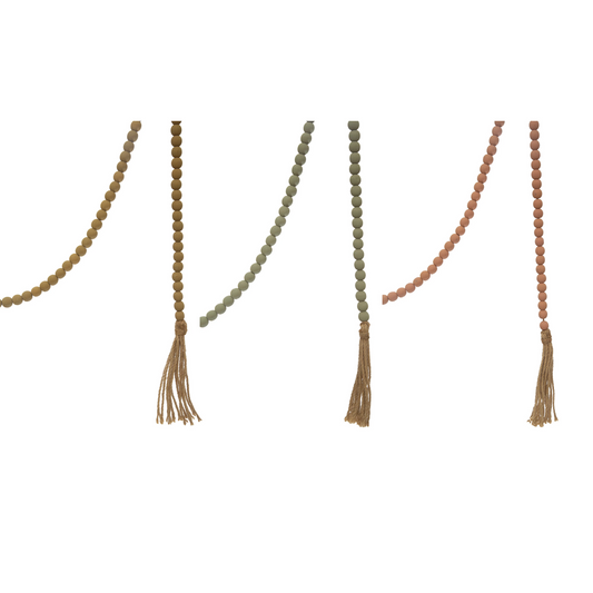 Paulownia Wood Bead Garland w/ Jute Tassels, 72 - Knotty and Board  Interiors