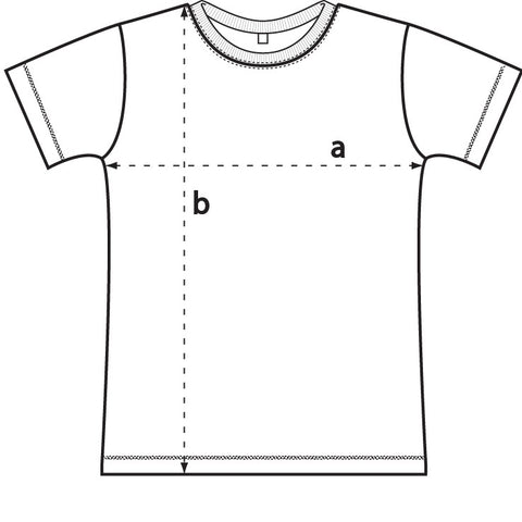 Drawing of t-shirt with chest (a) line and length (b) line