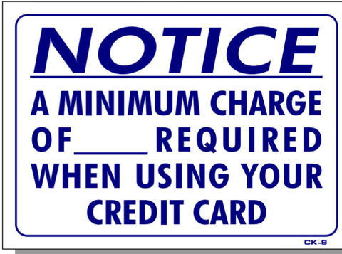 credit card charge minimum notice sign signs required using when check ck9 smogchecksupplies