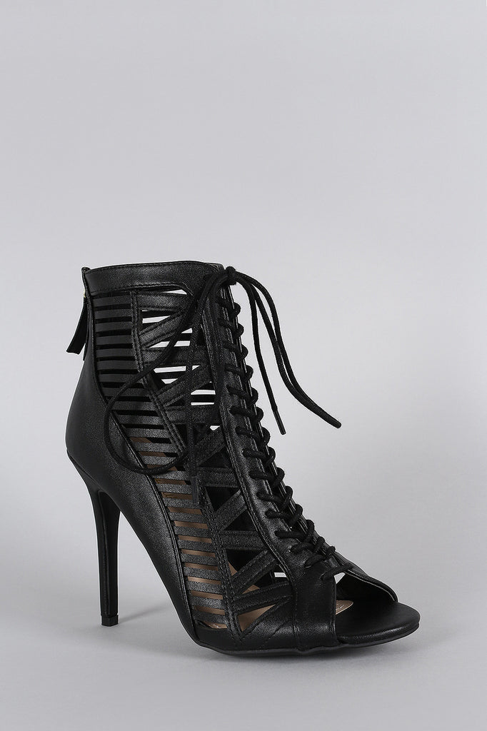 caged peep toe booties