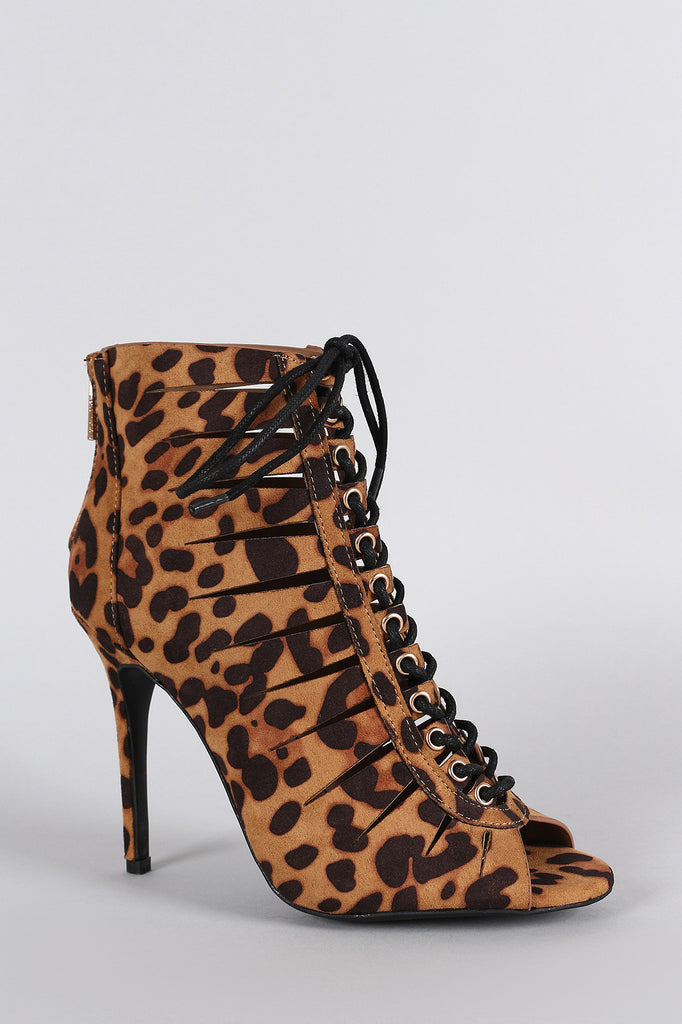 leopard open toe booties