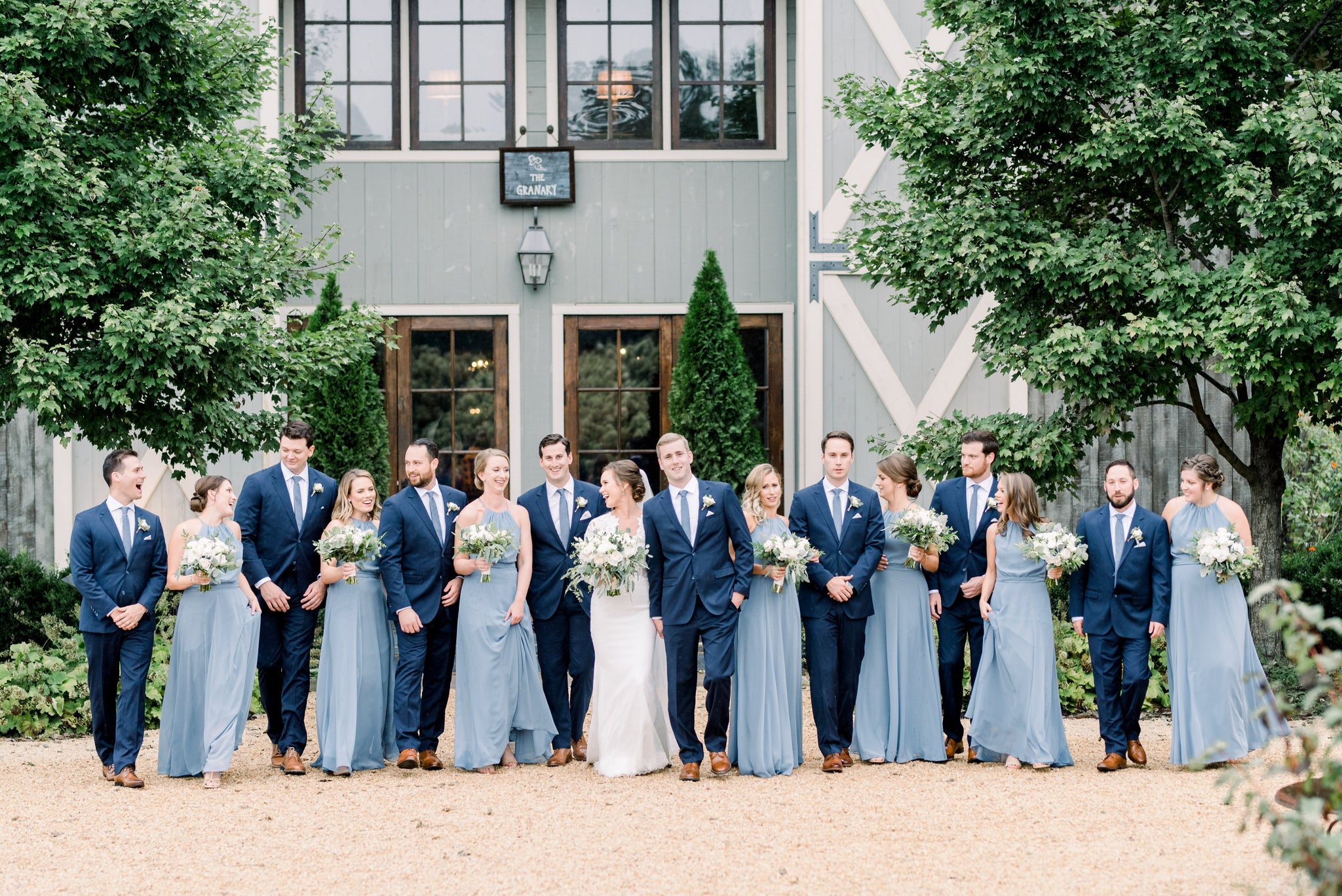 navy blue and champagne bridesmaid dresses