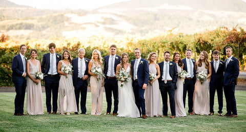 navy blue and champagne bridesmaid dresses