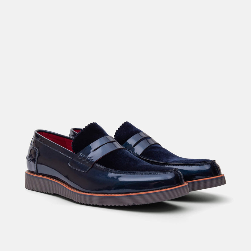 Abe Navy Patent Leather Penny Loafers by Marc Nolan