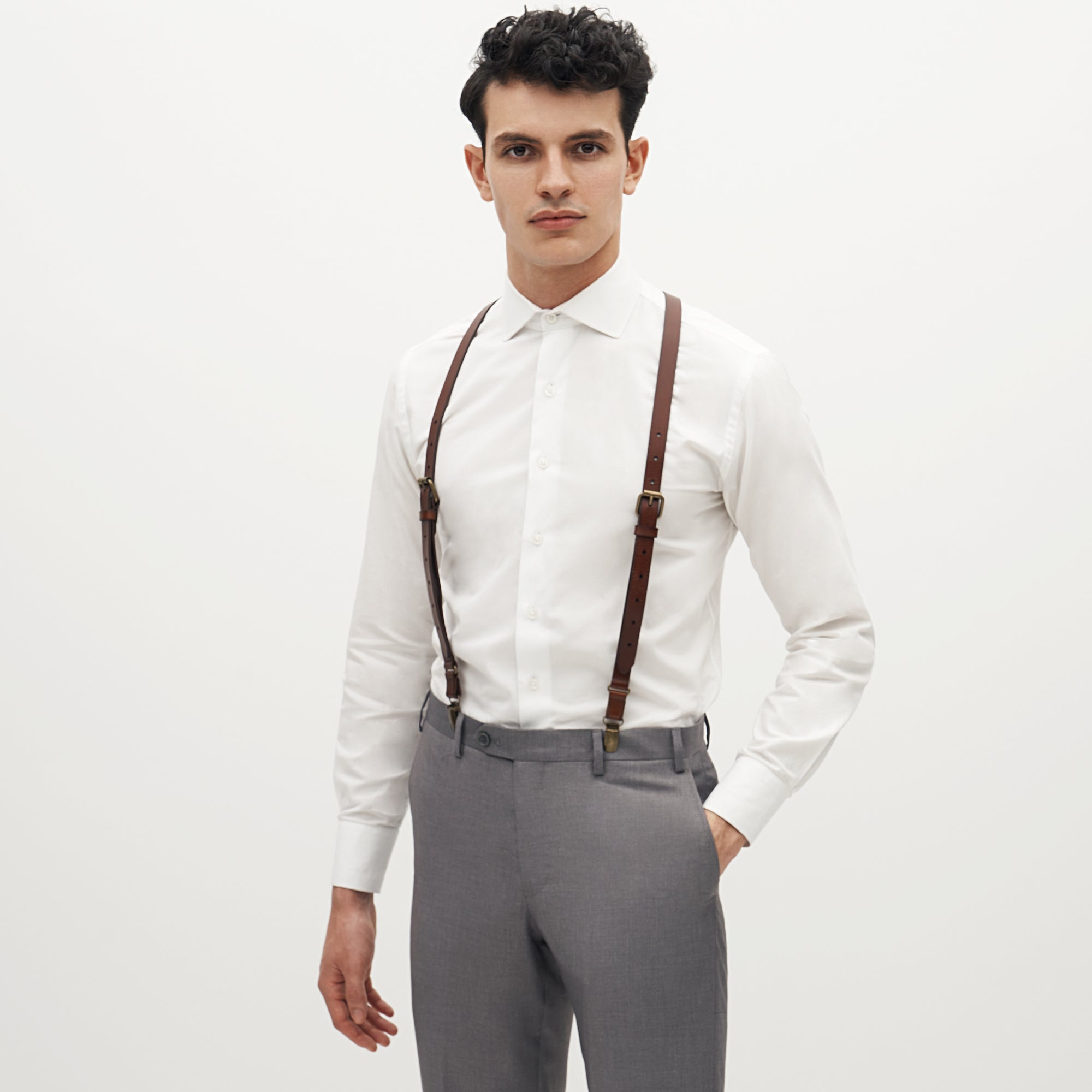 Brown Leather Suspenders - The Groomsman Suit