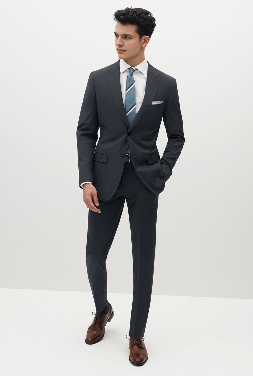 navy blue suit wedding guest