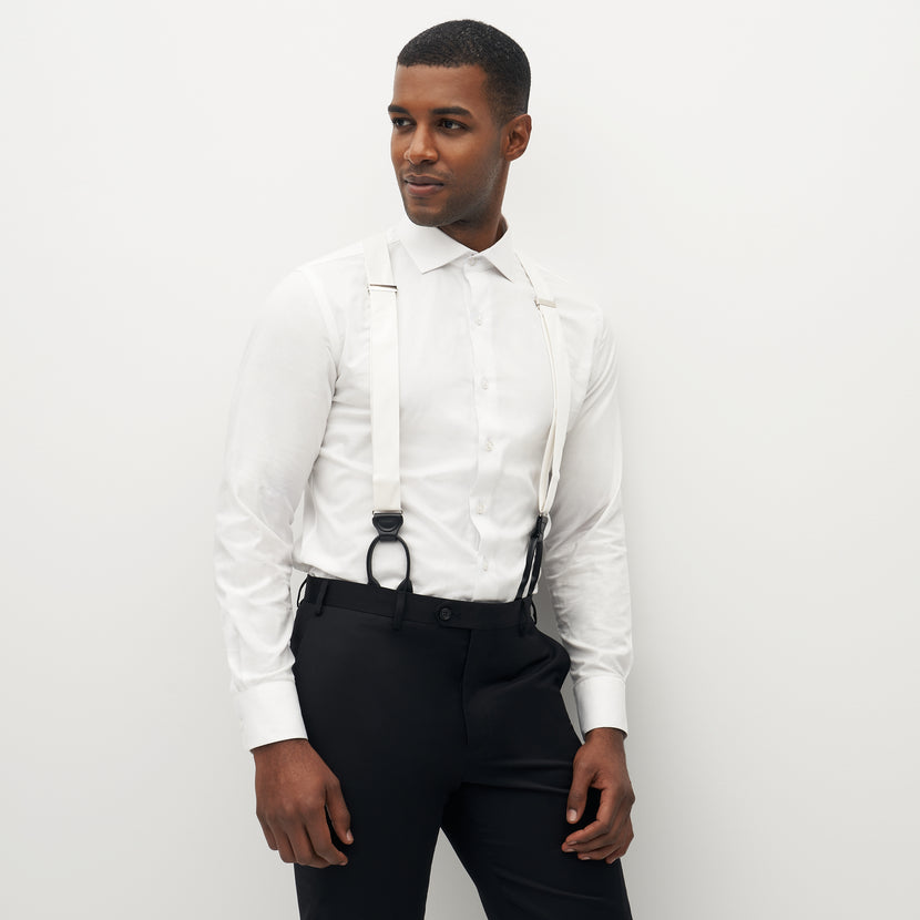 Grosgrain Solid White Suspenders