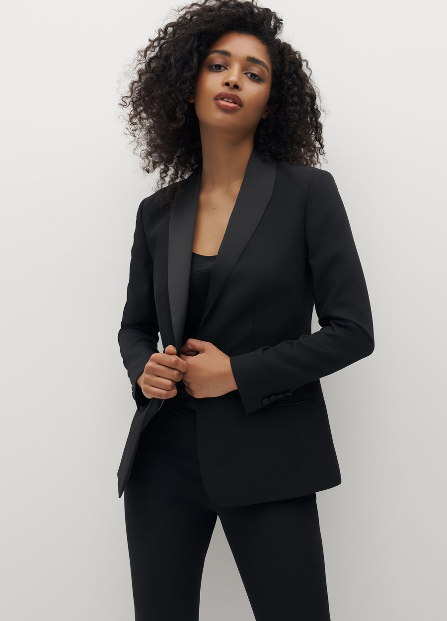 White Women's Suits Black Shawl Lapel Ladies Jacket Formal Business Party  Blazer