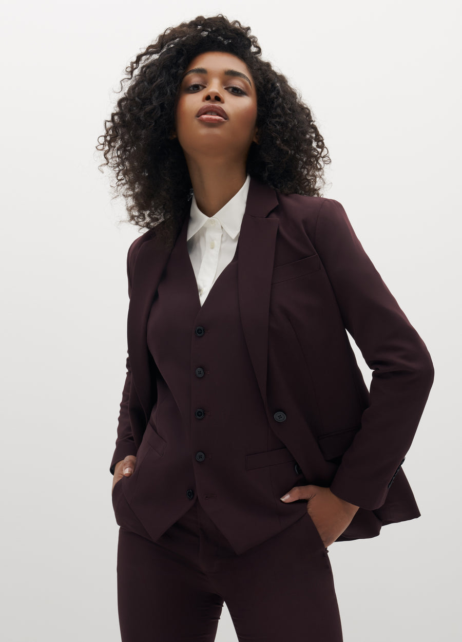 Classic Red Womens Suit, Office Women 3 Piece Suit With Slim Fit