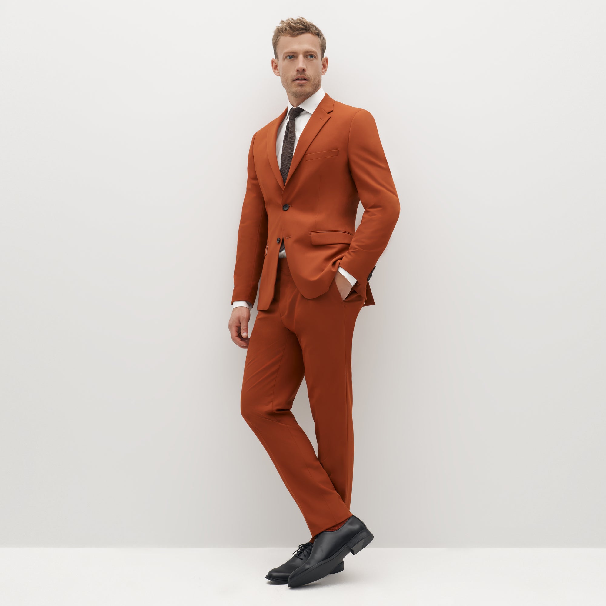 Blended Viscose Fabric Orange Suit With Matching Tie And Pocket Square ...