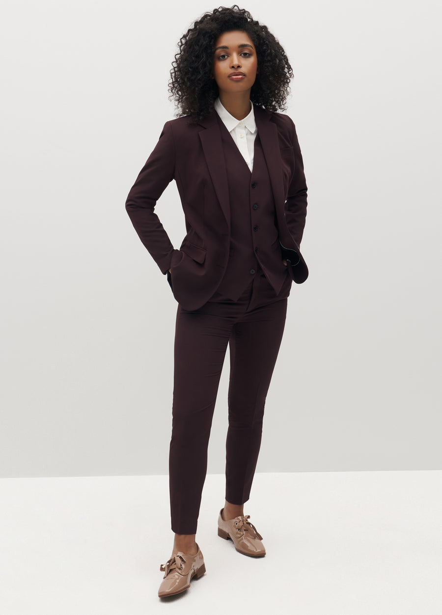 Burgundy Womens Blazer Suit, Office Women 3 Piece Suit With Slim