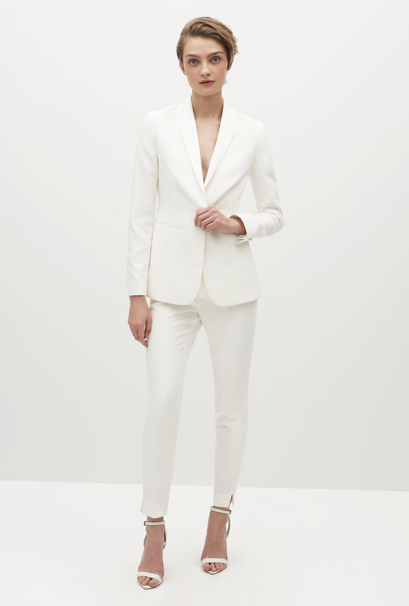TeresaCollections - White Business Trouser 2 Piece Sets Bell-bottomed Pants  Custom Made Suit