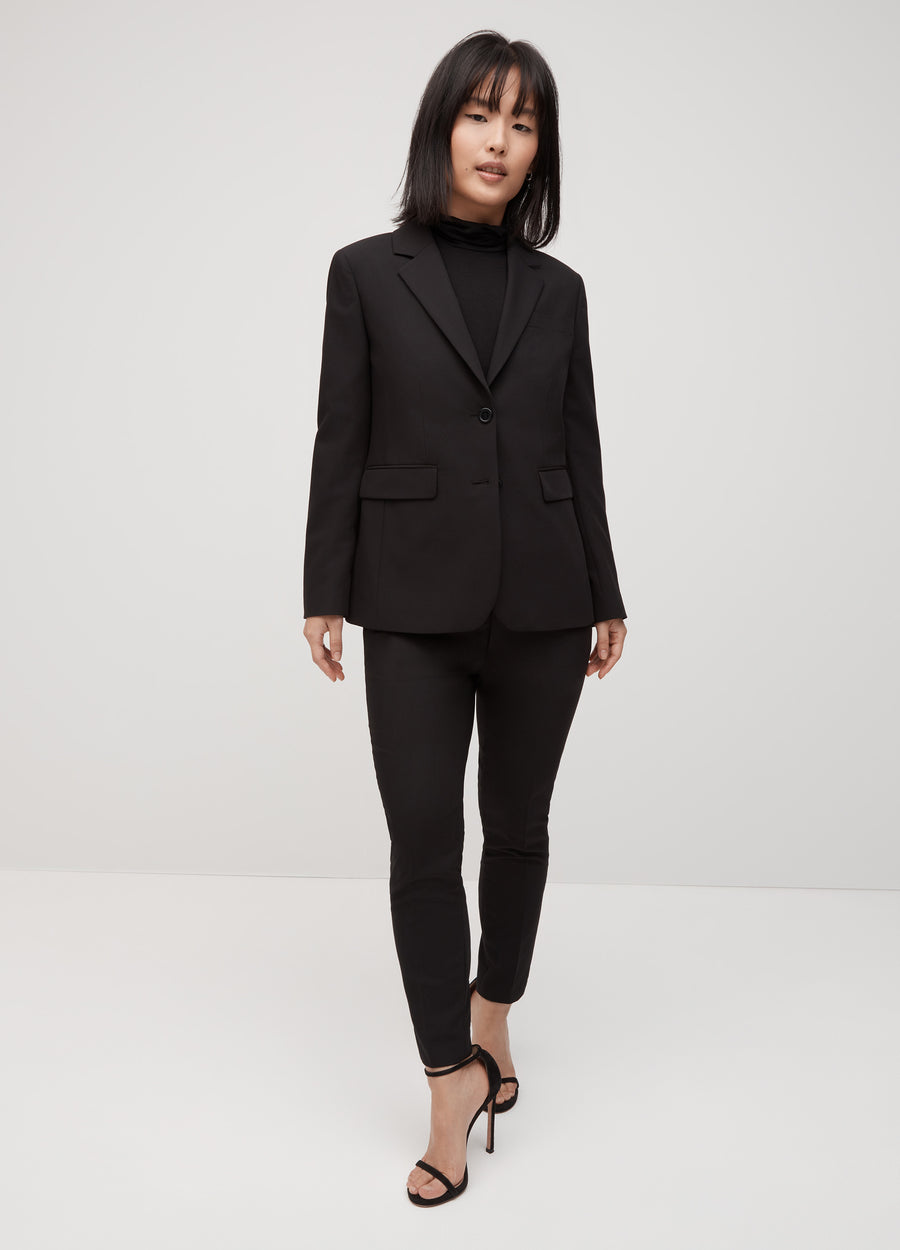 Black Velvet Pantsuit, Designer Women Suit Jacket Pants Slim Cut