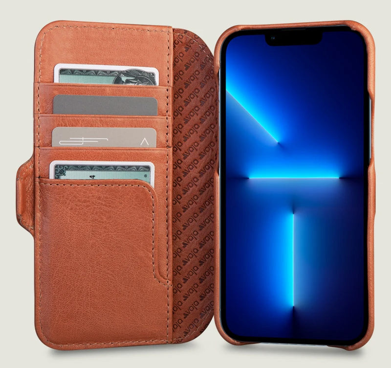 iPhone leather wallet case - brown