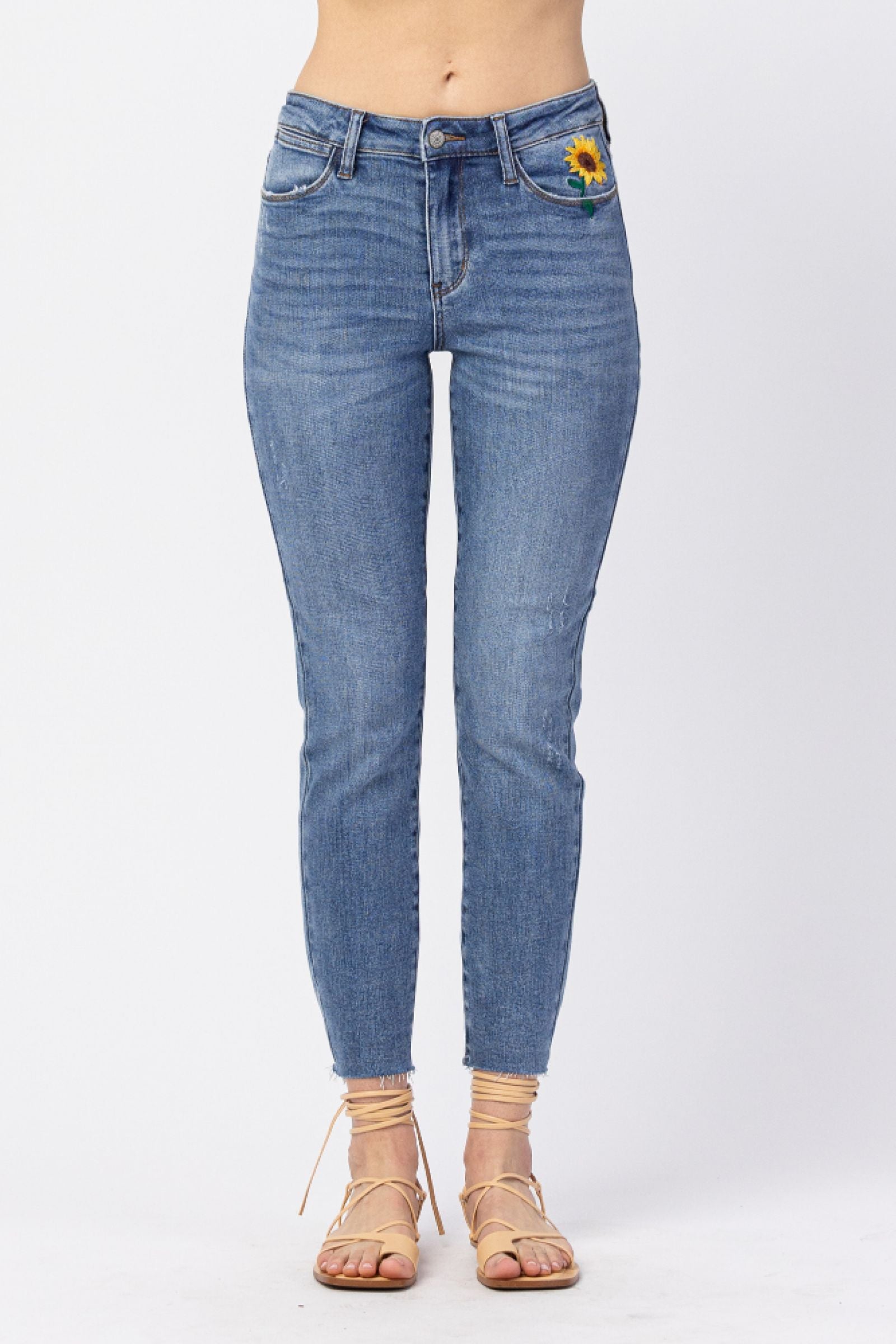 Judy Blue "Sunflower" High Rise Relaxed Fit Denim - Mid Wash