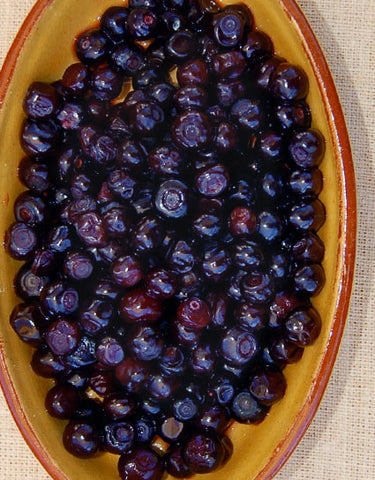 A dish of wild huckleberries