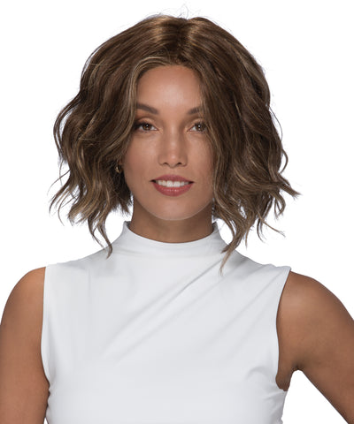 Estetica Haven, beach curl, wavy short style, above the shoulder cut, trendy style for woman.