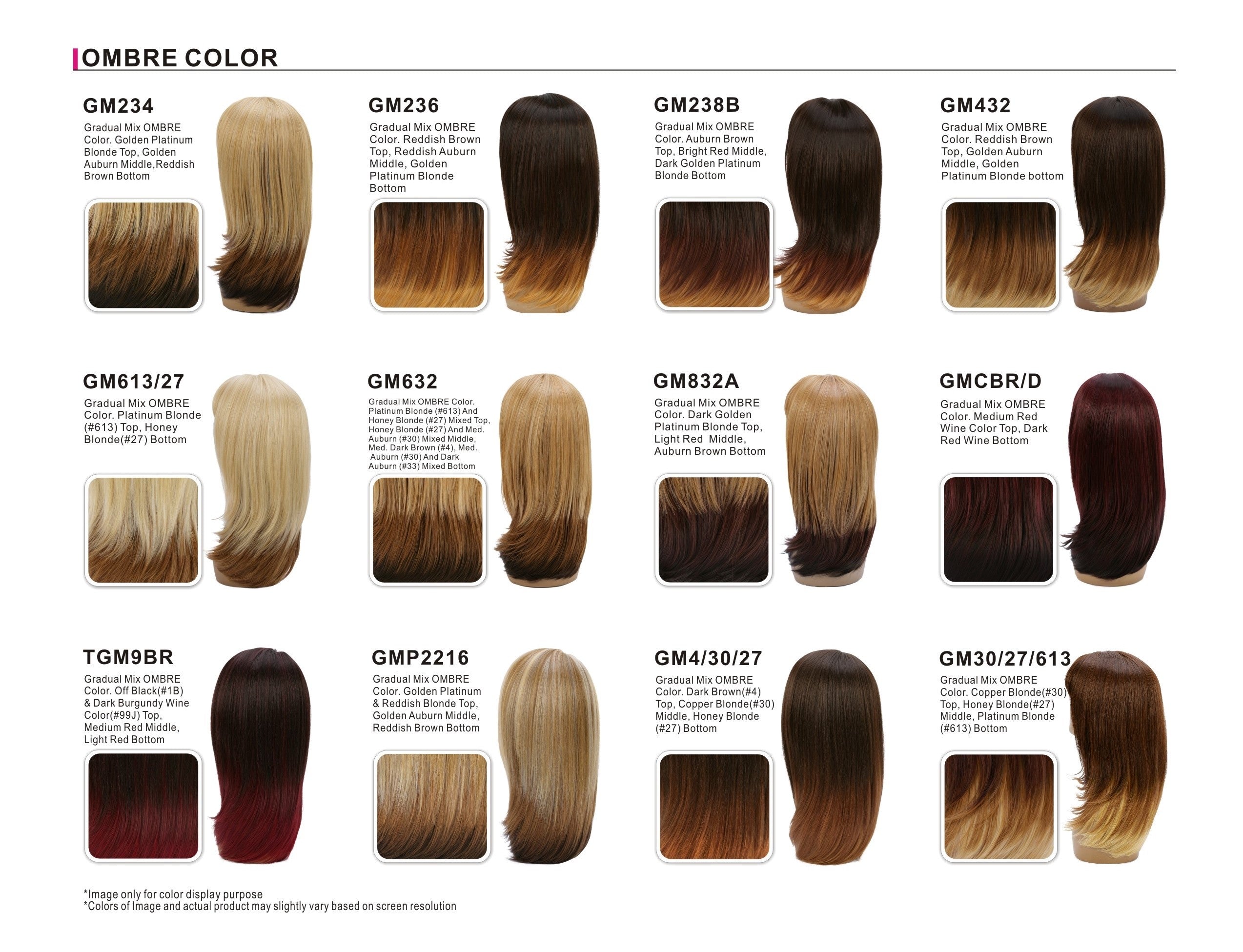 Ombre Braiding Hair Color Chart