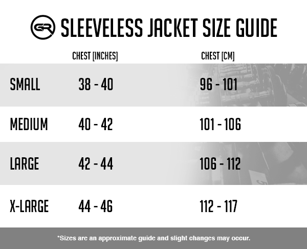 Sleeveles jacket size guide