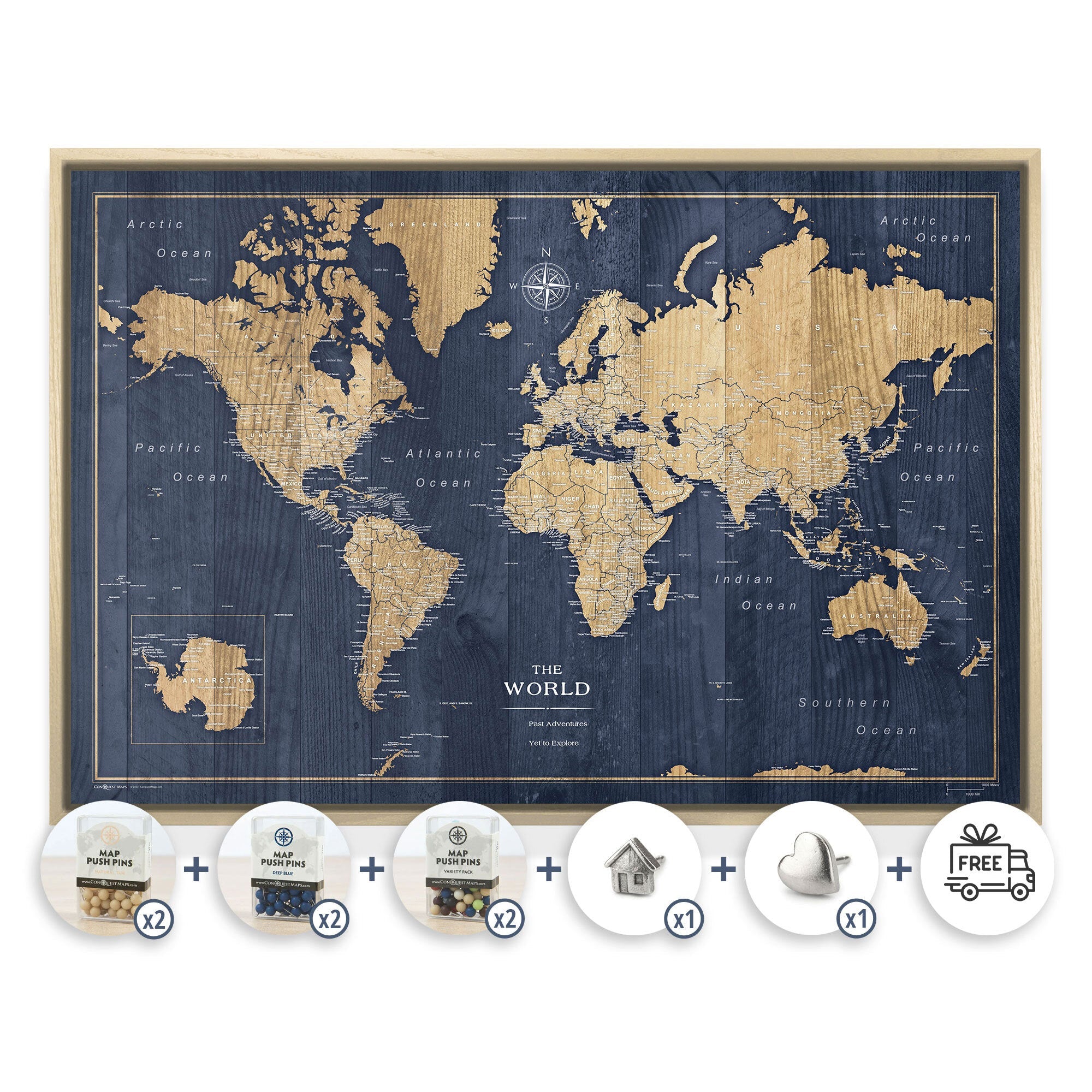 Deep-Sea Drift Push Pin World Map Bundle