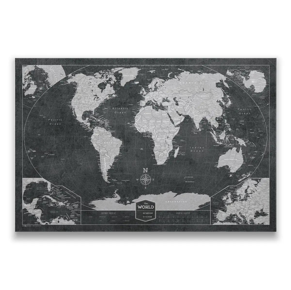 Framed World Push Pin Map - Charcoal Grey – An Adventure Awaits LLC