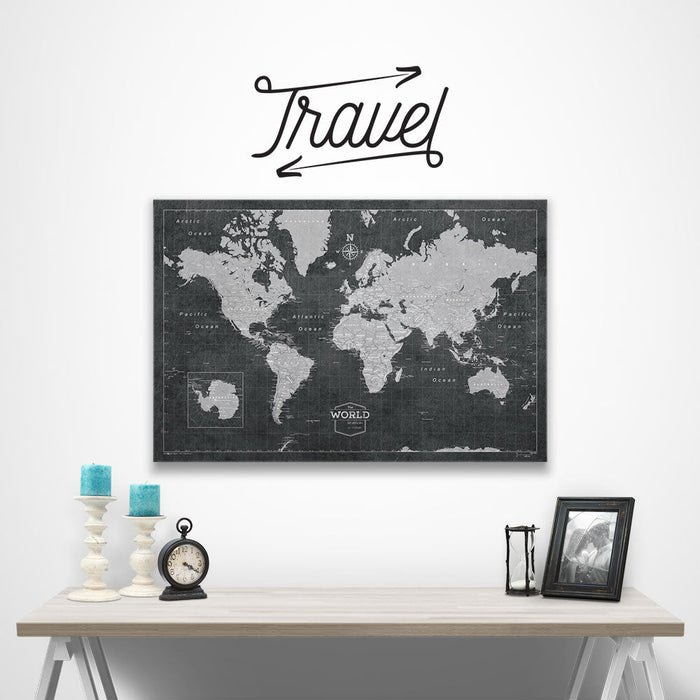 the word travel on a map